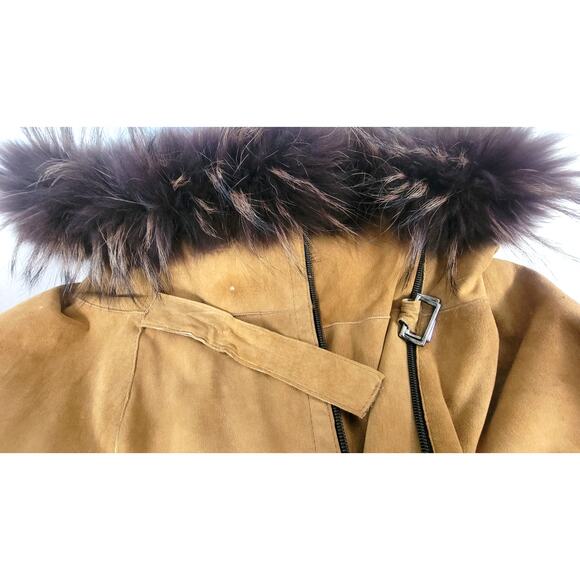 Vintage Jekel Paris Suede Leather Coat Full Real Fur Lining Long Boho Thrashed - Picture 6 of 16